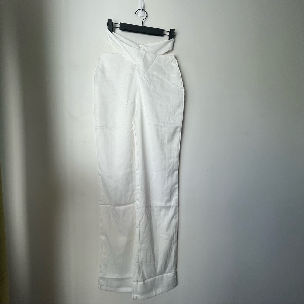 Princess Polly Wild About You White Satin High Rise Cut Out Waist Pants 2